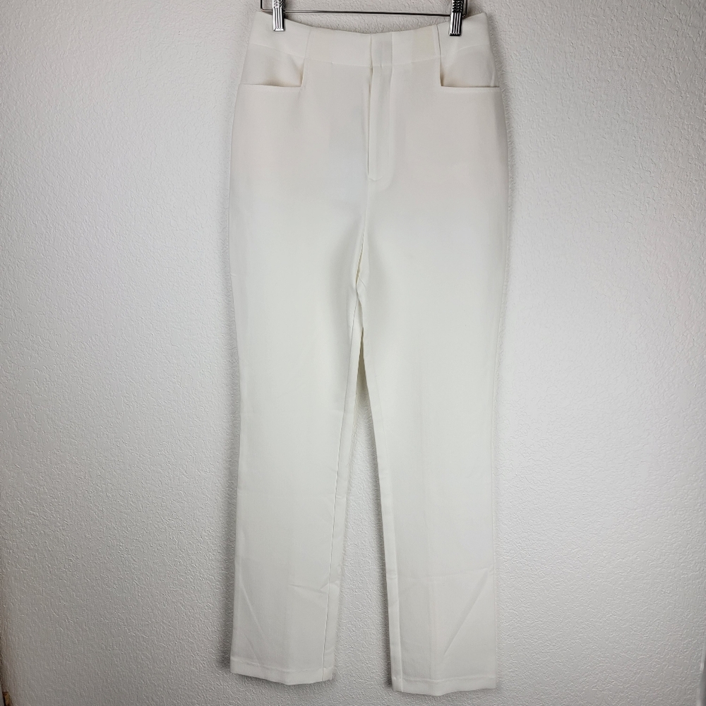 NWT L'Academie Ivory High Waisted Zip Back Trouser Pants White Medium